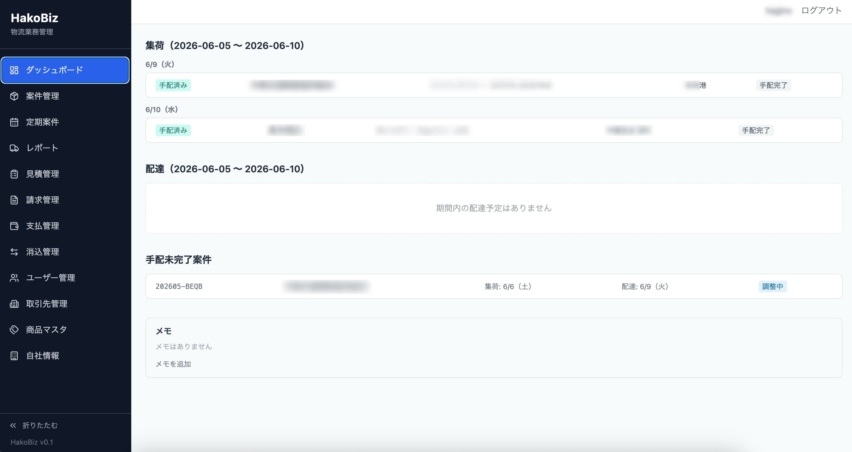 HakoBiz ダッシュボード画面